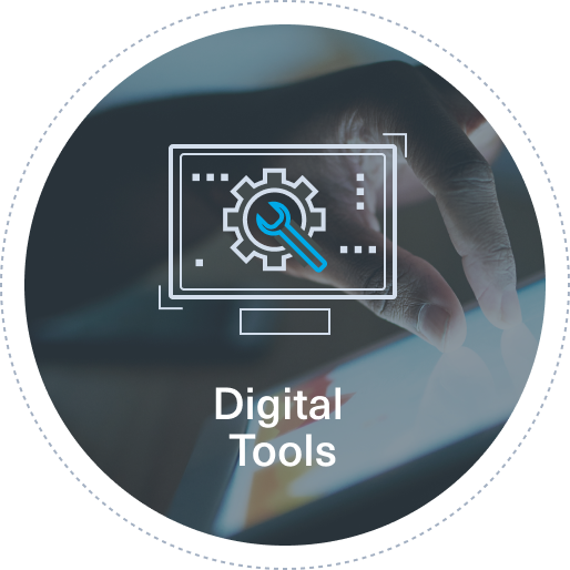 Decorative icon that says "Digital Tools"