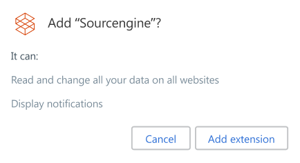 pop-up window asking to add the sourcengine extension