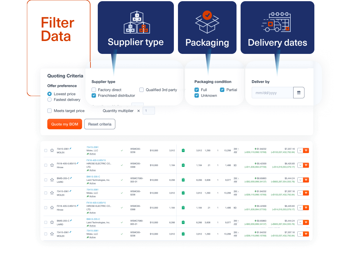 Quotengine application screen shot. Text says "Filter data".