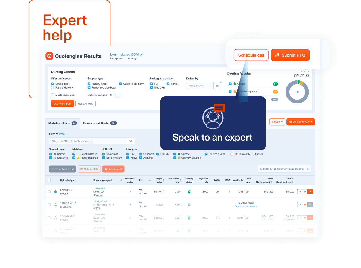 Quotengine application screen shot. Text says "Expert help"