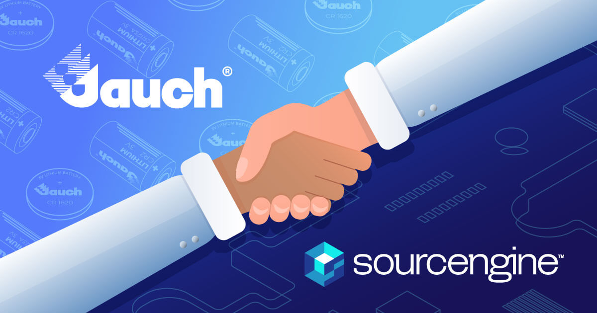Hands shaking with the Jauch and Sourcengine logos on either side. Learn about Jauch Batteries on Sourcengine.