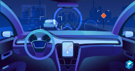 Graphic image of car cockpit. Learn how Texas Instruments (TI) is changing the components industry when it comes to automobiles; only here at Sourcengine. 