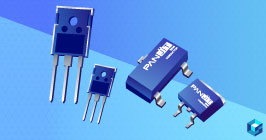 MOSFETs on a blue background. Learn more about MOSFETs and Panjit at Sourcengine. 