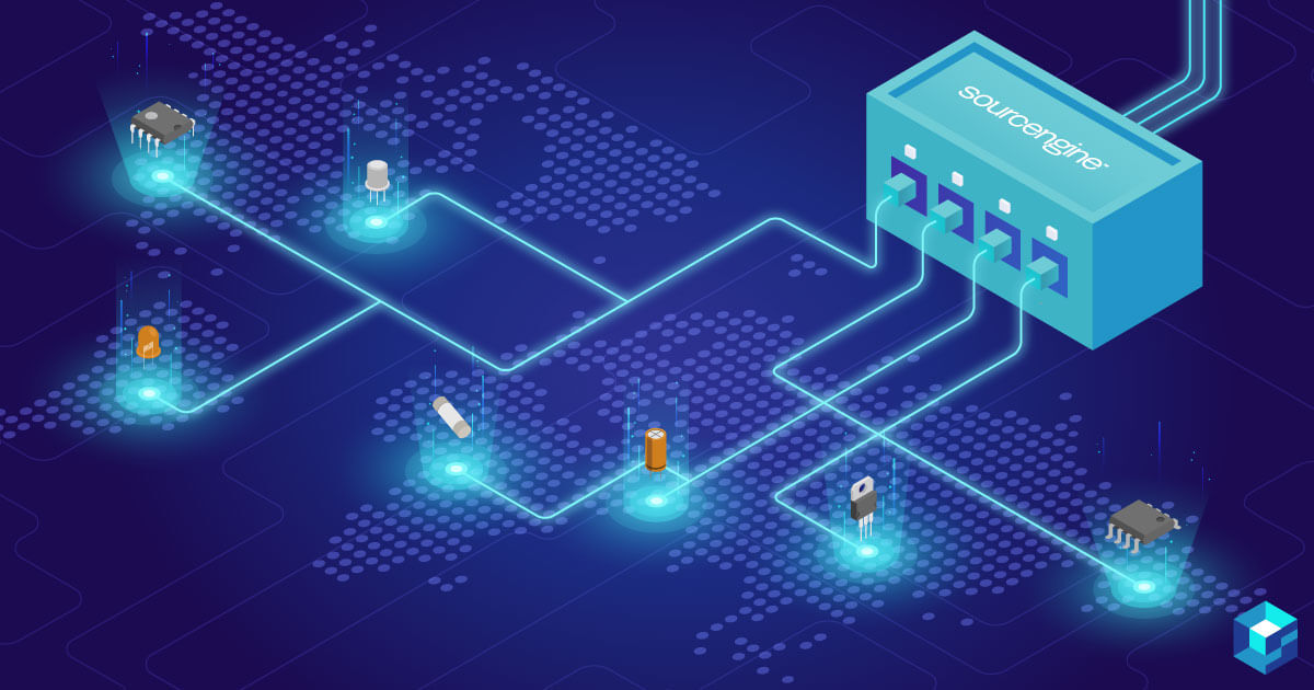 Graphic image showing a connector on PCB; learn more about using Sourcengine. 