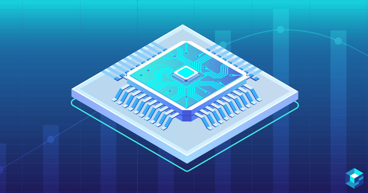 Graphic image of a microchip. Learn more about the semiconductor industry as well as procure component parts at Sourcengine. 