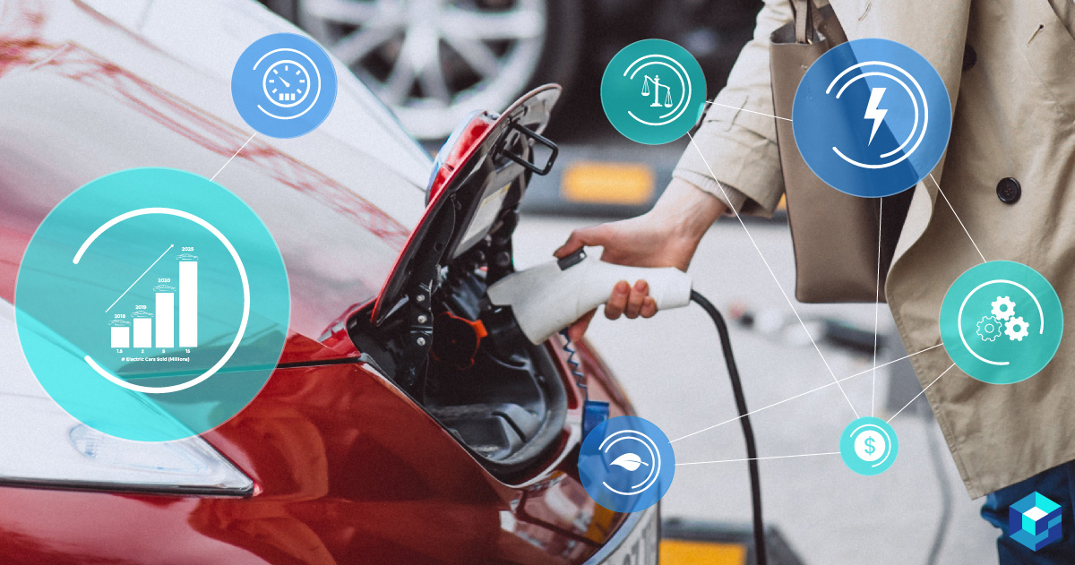 Person plugging an electric car into an energy source. Learn more about EV components at Sourcengine.