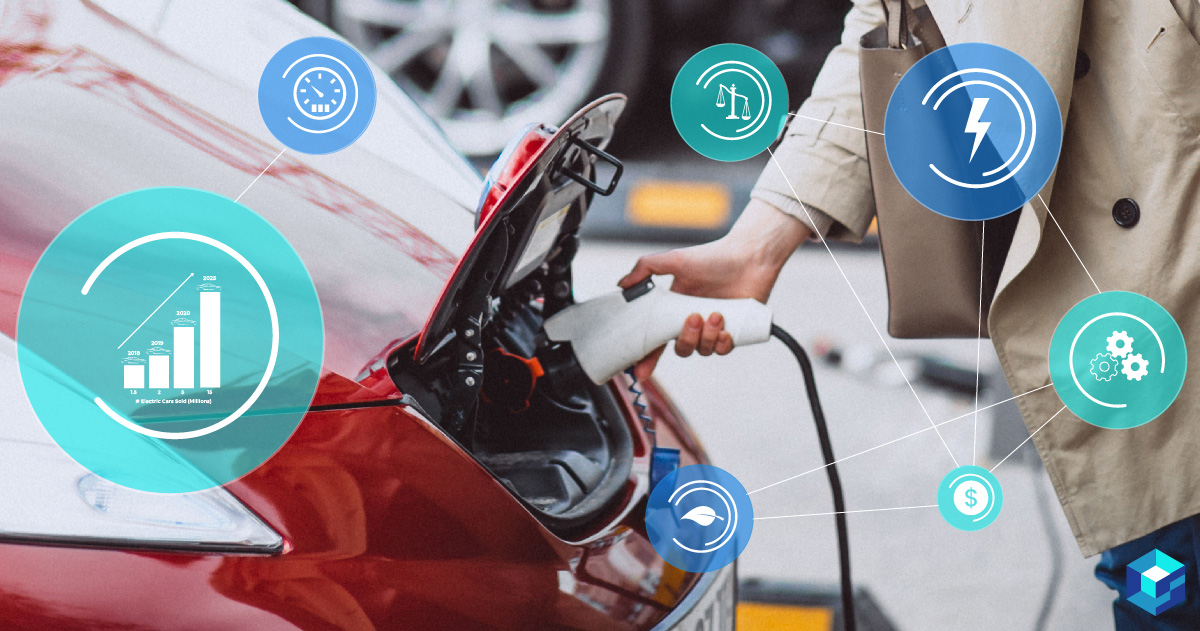 Person plugging an electric car into an energy source. Learn more about EV components at Sourcengine. 