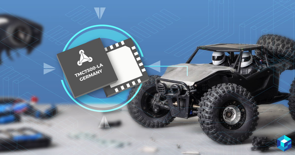 Trinamic chip set against a mini radio controlled dune buggy. See more about this chip at Sourcengine, the leading e-commerce marketplace for electronic components.