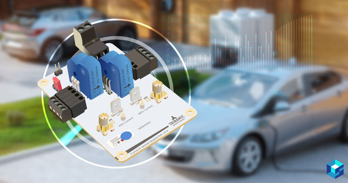 A Trinamic pcb with a car in the background; learn more about this component and its current use in electric motors here at Sourcengine.