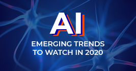 Graphic with AI, Emerging Artificial Intelligence Trends to Watch in 2020 printed on it; learn more about AI and other technology trends at Sourcengine.