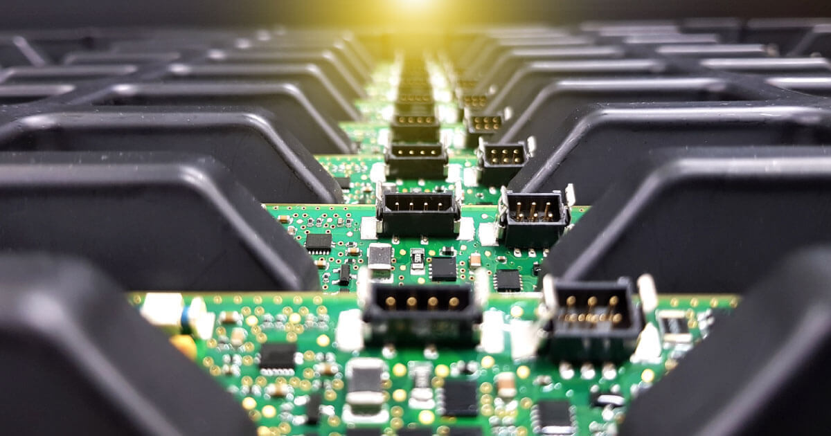 Prefabricated circuit board on display; the coronavirus has effectively accelerated certain areas of the supply chain in the components industry, find out more at Sourcengine.