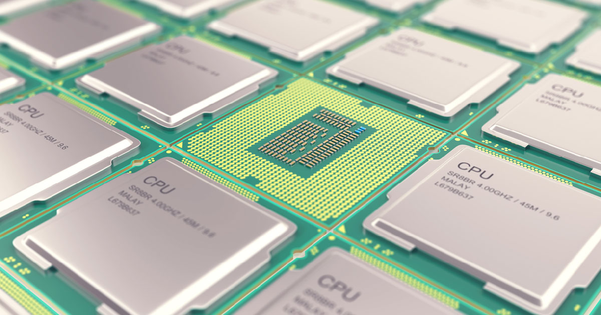 Component chips lined up on display; take a look at the driving factors that will shape the semiconductor industry in 2021 here at Sourcengine.