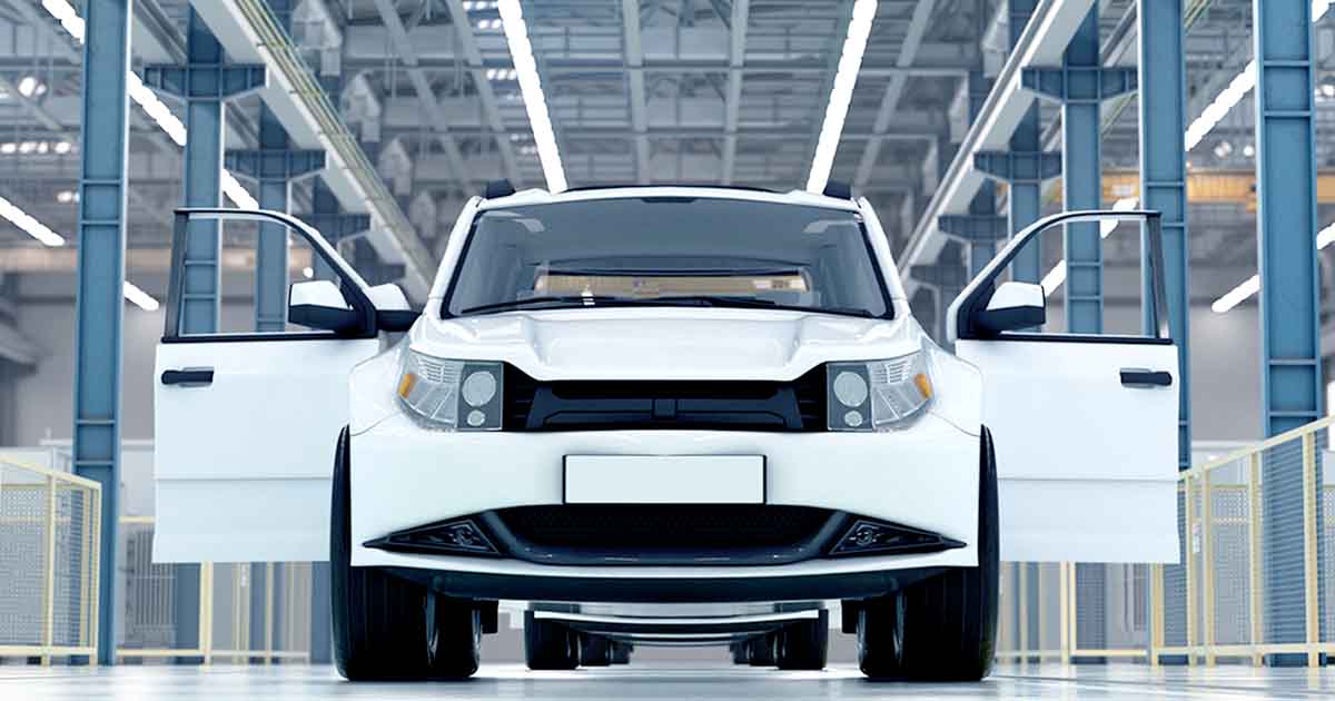 Vehicle on a car manufacturing line; the recent automotive semiconductor shortage has caused a scramble in the components industry. For shortage searches and buying from qualified sellers, see Sourcengine. 