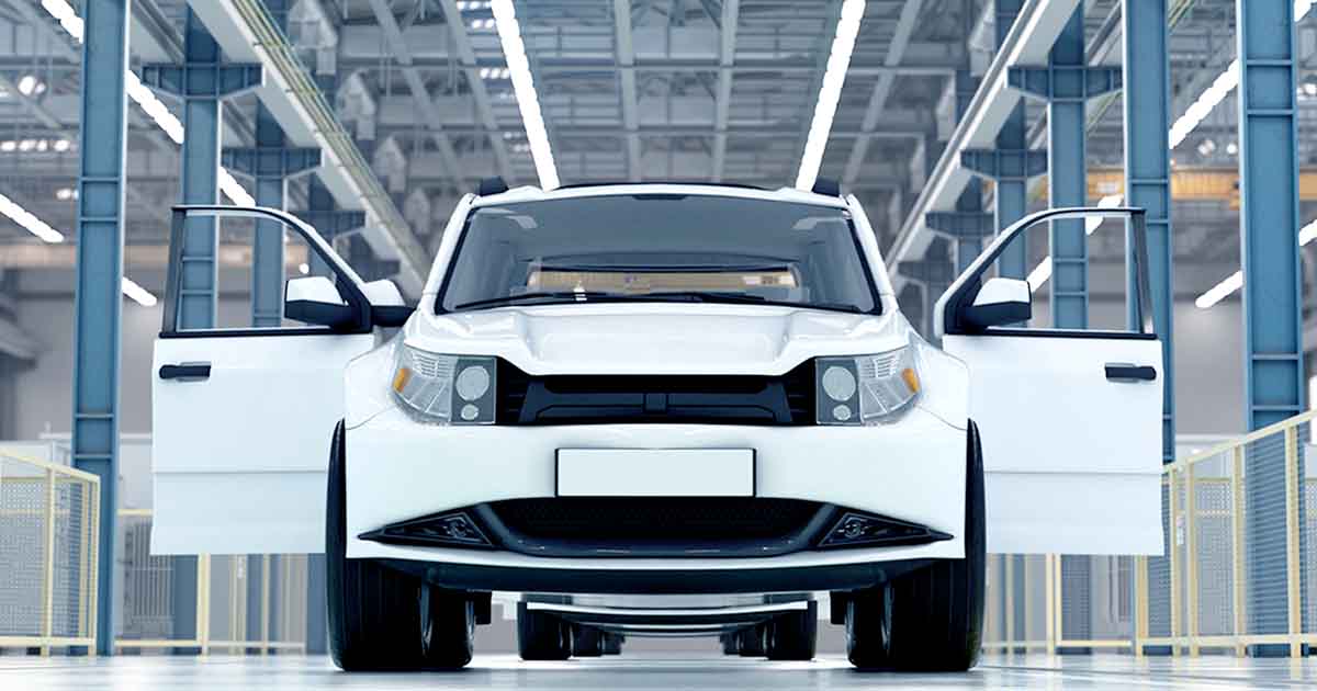 Vehicle on a car manufacturing line; the recent automotive semiconductor shortage has caused a scramble in the components industry. For shortage searches and buying from qualified sellers, see Sourcengine.