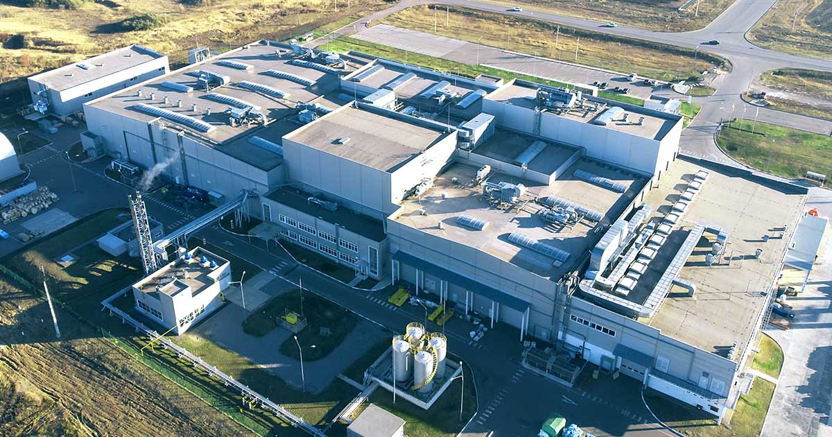 An aerial view of a contemporary factory. Sourcengine offers a three-year guarantee on all components purchased through its marketplace