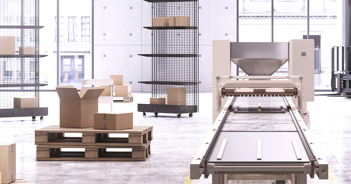 The interior of a contemporary warehouse with empty boxes and no human personnel | Sourcengine