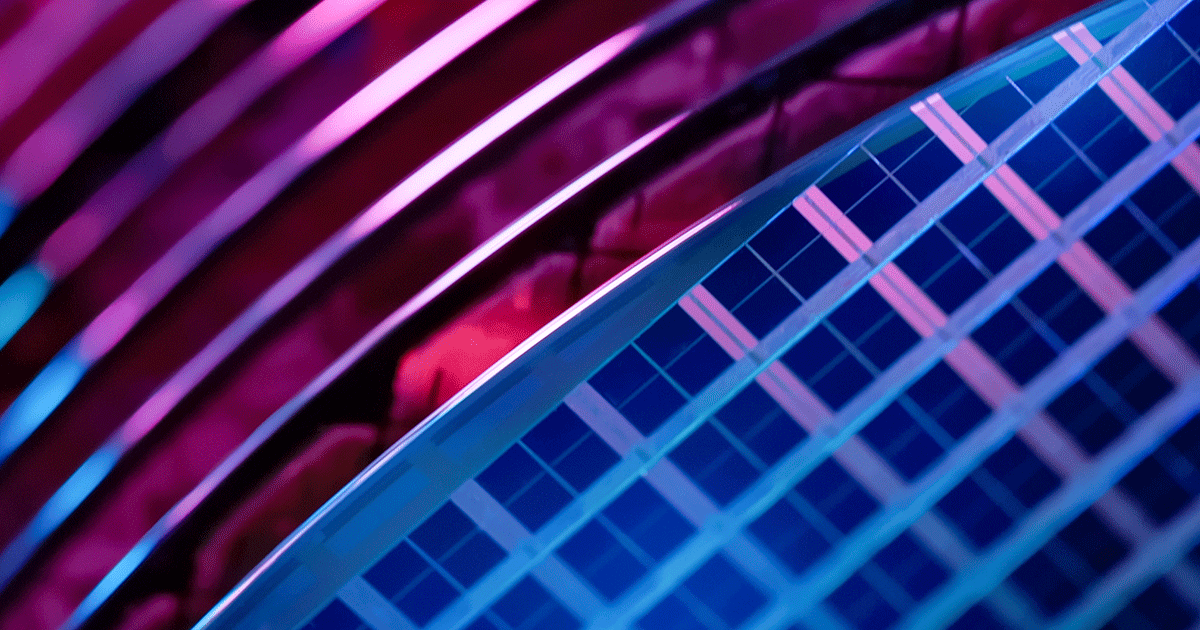 extreme close-up of a silicon wafer