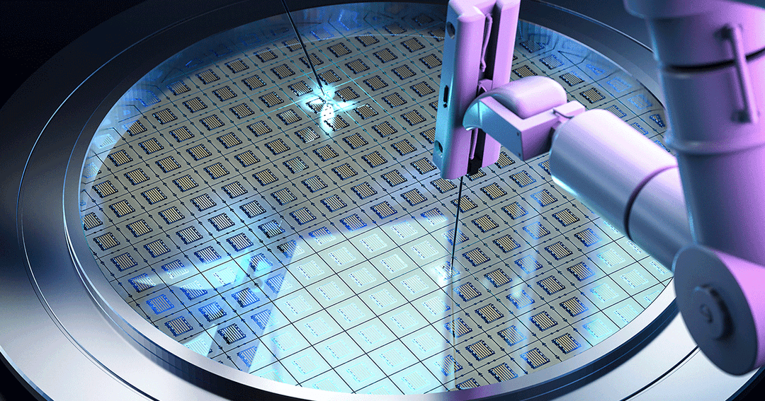 Transistors being manufactured on a silicon wafer