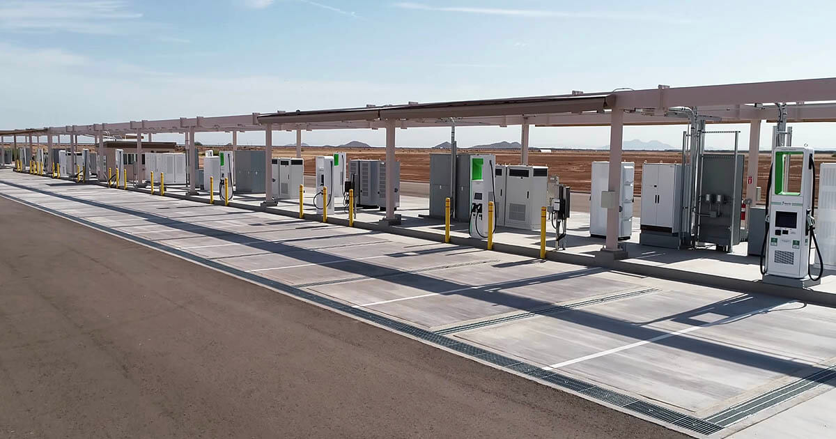 A line of empty EV charging stations