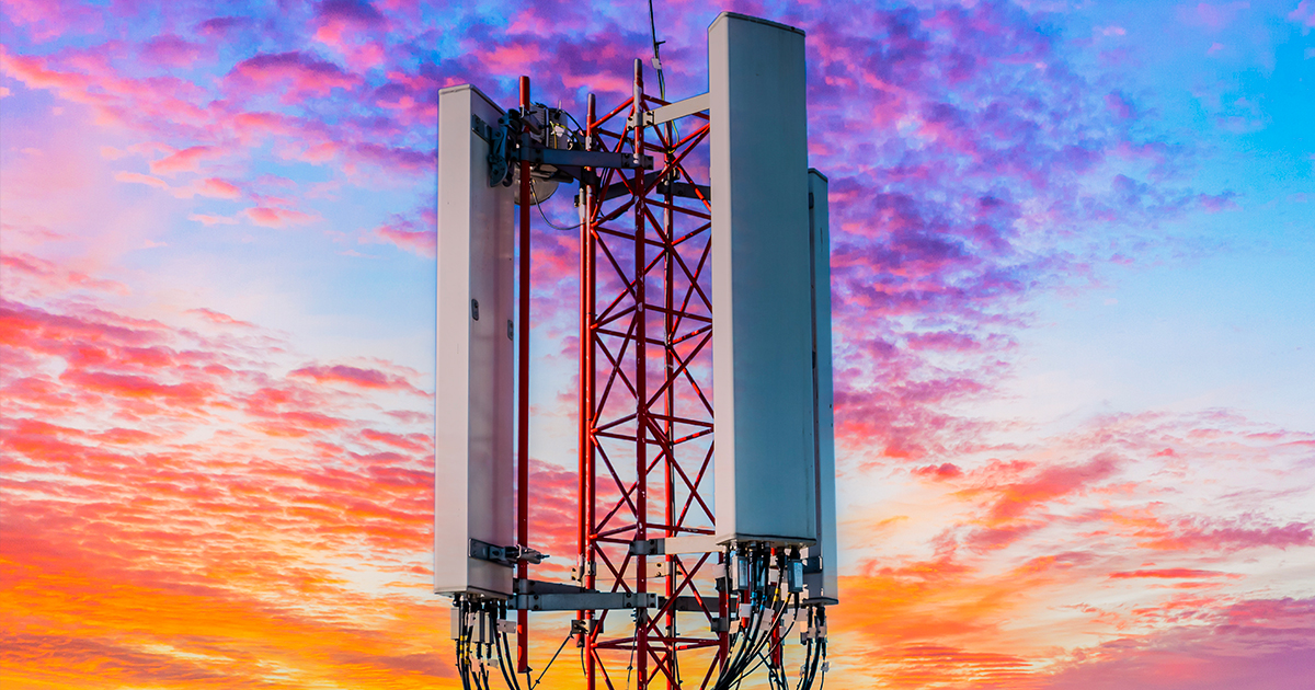 A cell tower at sunset