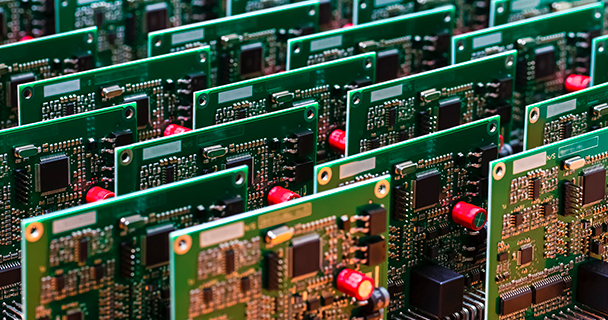 Circuit boards lined up