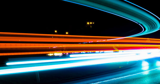 Automotive lights at night in a still shot