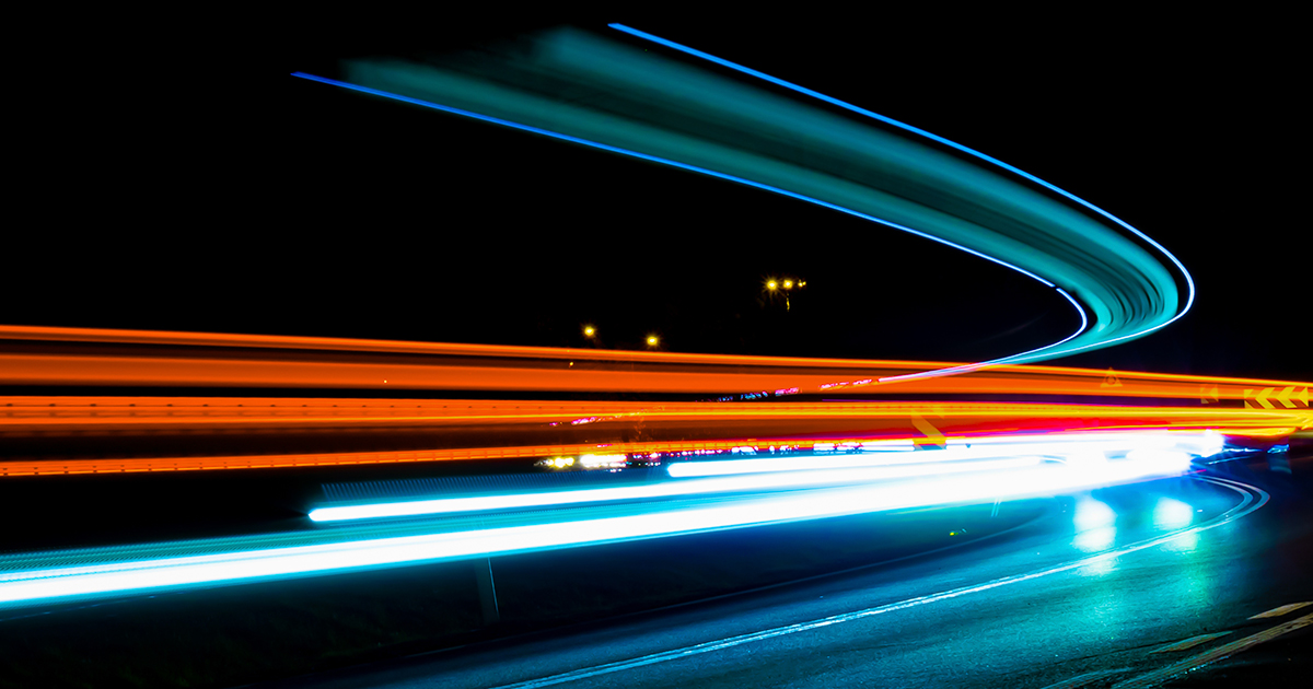 Automotive lights at night in a still shot