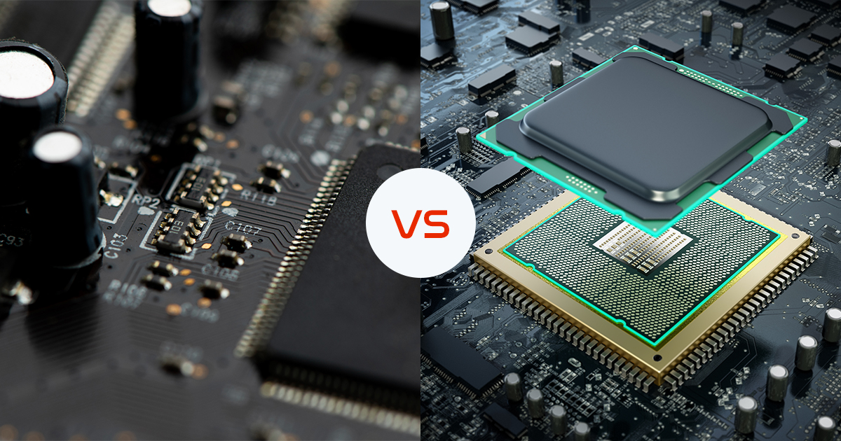 Illustration marking the difference between legacy chips and advanced chips
