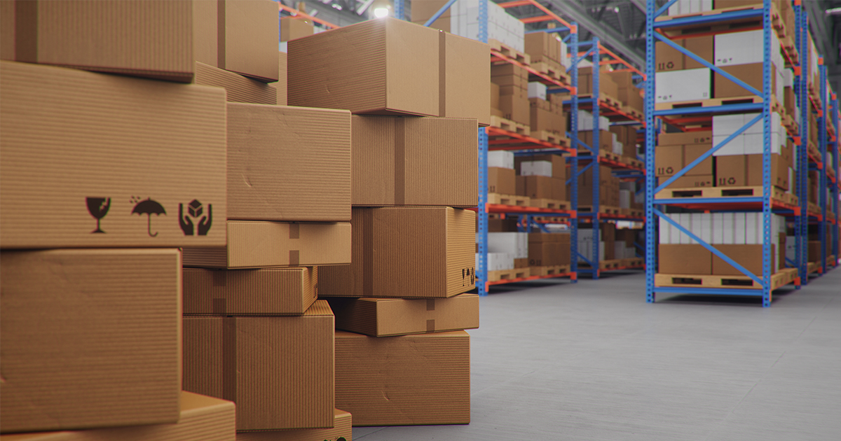 Image of boxes stacked in a warehouse