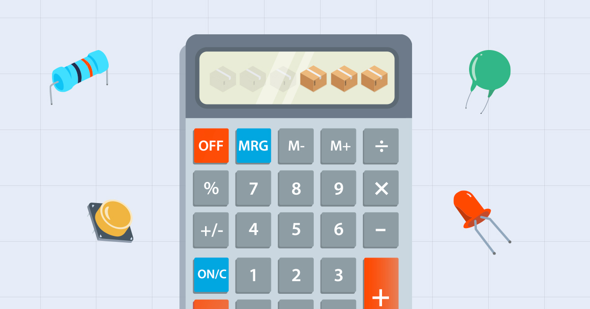 An image of a calculator surrounded by components 