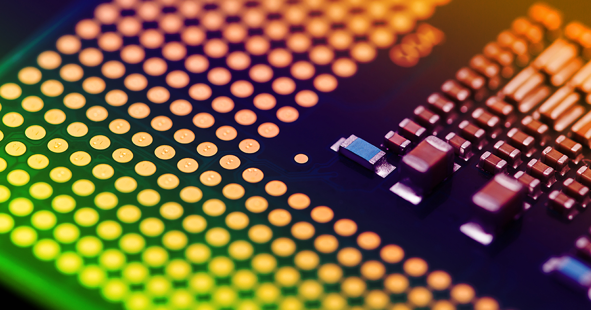 A close-up image of microelectronics on a board